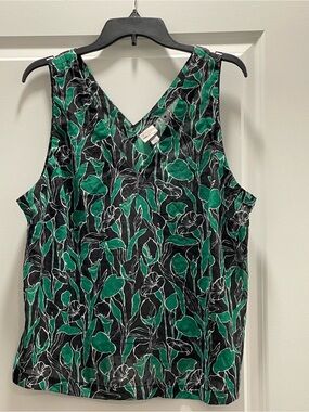 a new day Black & Green Floral V-Neck Tank Top-Size XXL